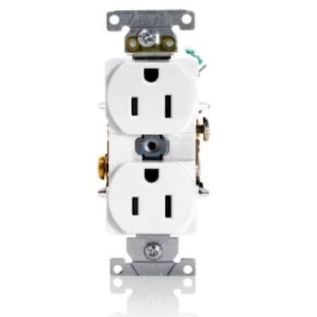 Leviton Straight Blade Receptacle, 5-15R, 15 A, 125V AC, 2 Pole, 3 Wire, Self-Grounded 05252-0WS